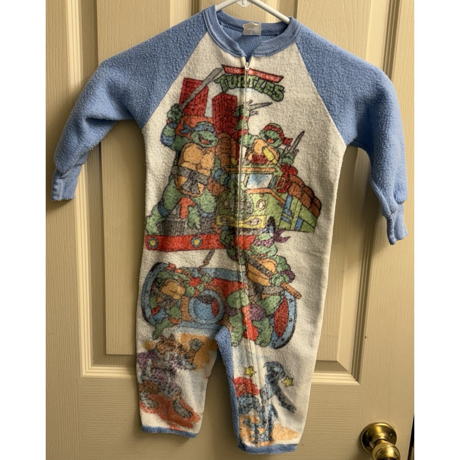 Vintage 90s Teenage Mutant Ninja Turtles Fleece Zip One Piece Pj's Sears 28"X12"